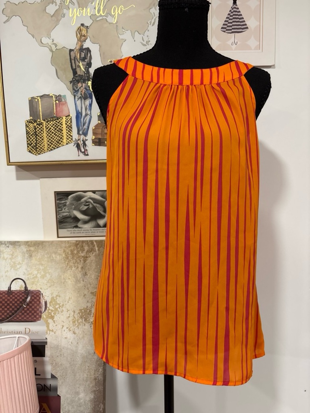 Banana Republic Orange and Pink Striped Halter Shell